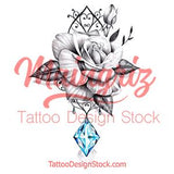 Sexy rose realistic rose with precious stone- download tattoo design