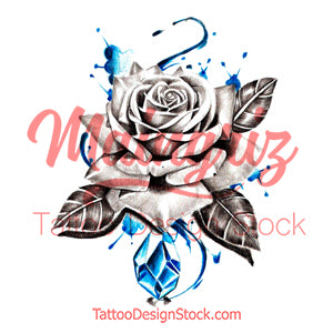 Realistic rose with precious stone tattoo design high resolution download