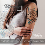 Realistic rose with precious stone tattoo design high resolution download