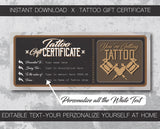 tattoo gift certificate instant download designed for tattoo shop 
