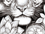 Realistic tiger with lotus tattoo design high resolution download