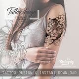 Realistic tiger with lotus tattoo design high resolution download