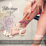Two realistic roses with precious stone tattoo design high resolution download