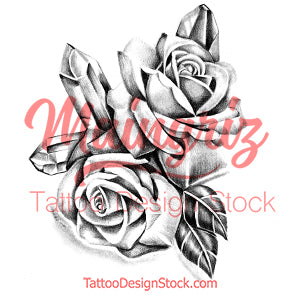 Two precious stone with realistic rose tattoo design high resolution download