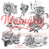 realistic roses of tattoo designs in black and grey style.
