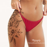 Flowers and moon sexy leg tattoo design