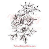 Flowers and moon sexy tattoo design