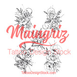 geometric roses line work tattoo design high resolution download