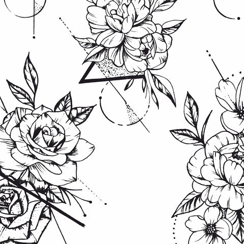 geometric roses line work tattoo design high resolution download