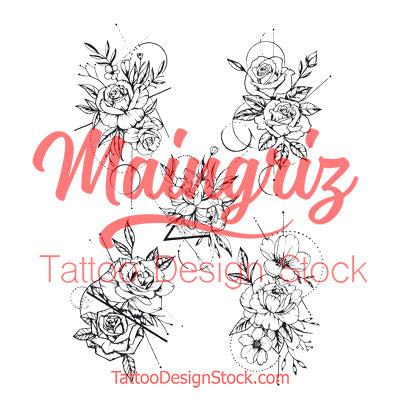 geometric roses line work tattoo design high resolution download