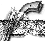 Amazing Gun in lace garter tattoo design