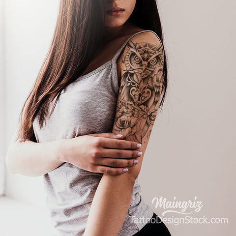 half sleeve and owl tattoo design digital download