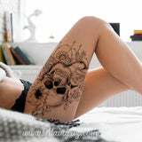original sexy skull tattoo with lace flowers and pearls in instant download 