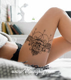 Sexy lace garter with rose tattoo design