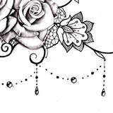 sexy lace garter with 3 roses and pearls tattoo design reference