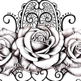 sexy lace garter with 3 roses and pearls tattoo design reference