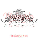 sexy lace garter with 3 roses and pearls tattoo design reference