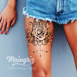 sexy lace garter with 3 roses and pearls tattoo design reference