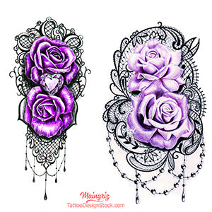 sexy lace purple roses tattoo designs