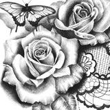 sexy roses butterfly pearls and feathers tattoo design 