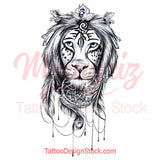 lion and dreamcatcher with pearl and feathers tattoo design references