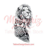 Realistic lion and owl tattoo design high resolution download