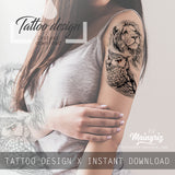 Realistic lion and owl tattoo design high resolution download