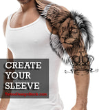 lion with wings and crown sleeve tattoo created by tattoodesignstock.com