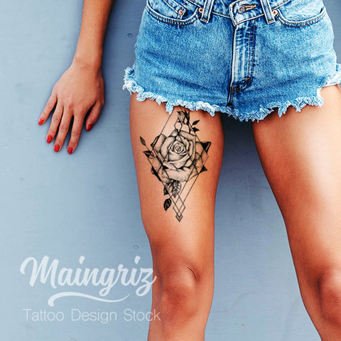 geometric tattoo design with losange and rose