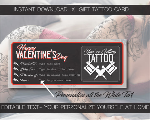 Happy valentine's day Tattoo Gift Vouchers instant download