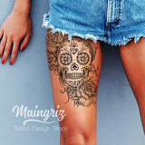 original sexy mexican skull tattoo with lace flowers and pearls in instant download 