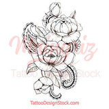 sexy oriental linework rose tatoo design