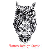 owl and sugar skull tattoo design digital download