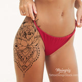 peony mandala leg tattoo design created by tattoo artist