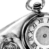 clock and roses with lace tattoo design
