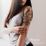rose and clock with lace tattoo design model