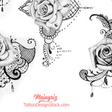 amazing roses and pearl with lace digital tattoo design references