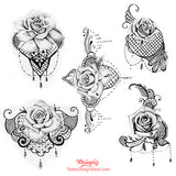 5 rose and pearl with lace digital tattoo design references