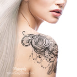 rose lace with feathers and pearls tattoo design digital download