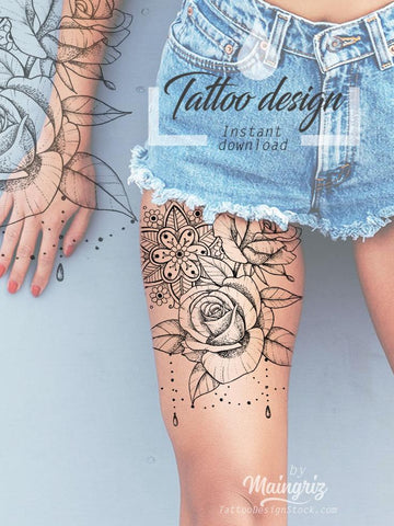 Roses and pearls mandala tattoo design references