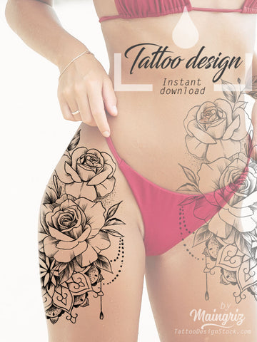 Roses pearls mandala tattoo design high resolution download