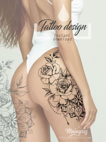 Roses pearls mandala tattoo design high resolution download