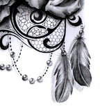 rose lace with feathers and pearls tattoo design digital download