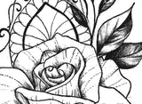 5 Oriental roses with pearls and mandala tattoo design instant download