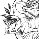 5 Oriental roses with pearls and mandala tattoo design instant download