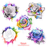 5 Roses watercolor digital tattoo design references 