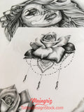 rose with lace and pearl tattoo design high resolution download by tattoodesignstock.com