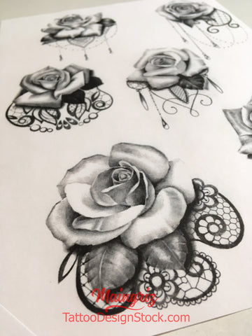 rose with lace and pearl tattoo design high resolution download by tattoodesignstock.com