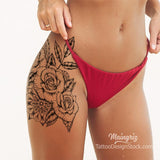 Sexy roses line work tattoo for woman