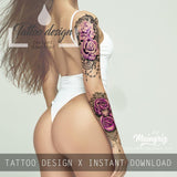 sexy lace purple roses tattoo design for sleeve